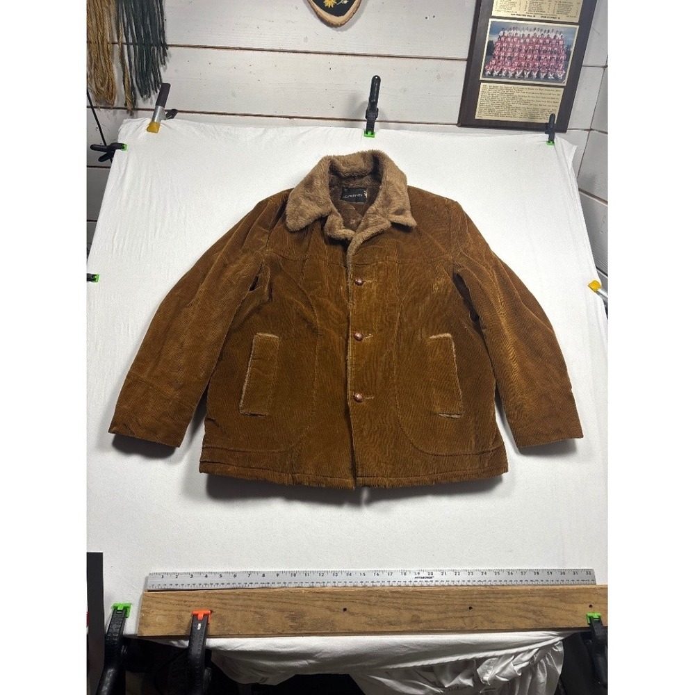 Vintage JCPenney Men's Brown Corduroy Rancher Coat Faux Fur Collar XL